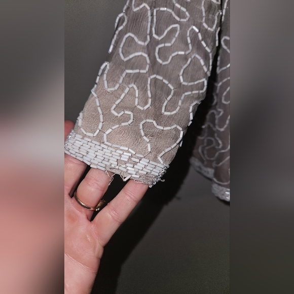 PAPELL BOUTIQUE Evening vintage beaded openfront jacket.Gray/silver. Size Medium - Picture 5 of 15